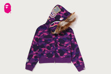 COLOR CAMO FUR SHARK CROPPED ZIP HOODIE