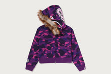 COLOR CAMO FUR SHARK CROPPED ZIP HOODIE