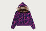 COLOR CAMO FUR SHARK CROPPED ZIP HOODIE
