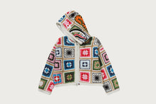 MULTI LOGO CROCHET BOXY CROPPED SHARK FULL ZIP HOODIE