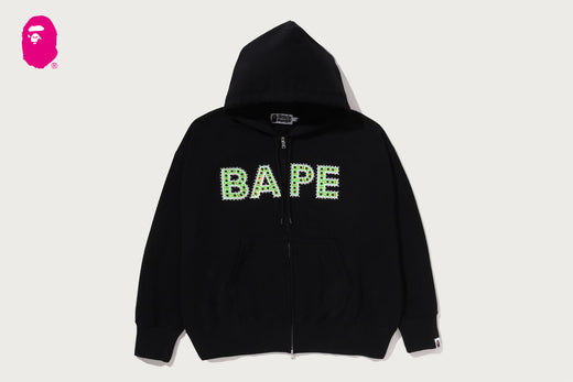 BAPE LOGO CRYSTAL STONES OVERSIZED ZIP HOODIE