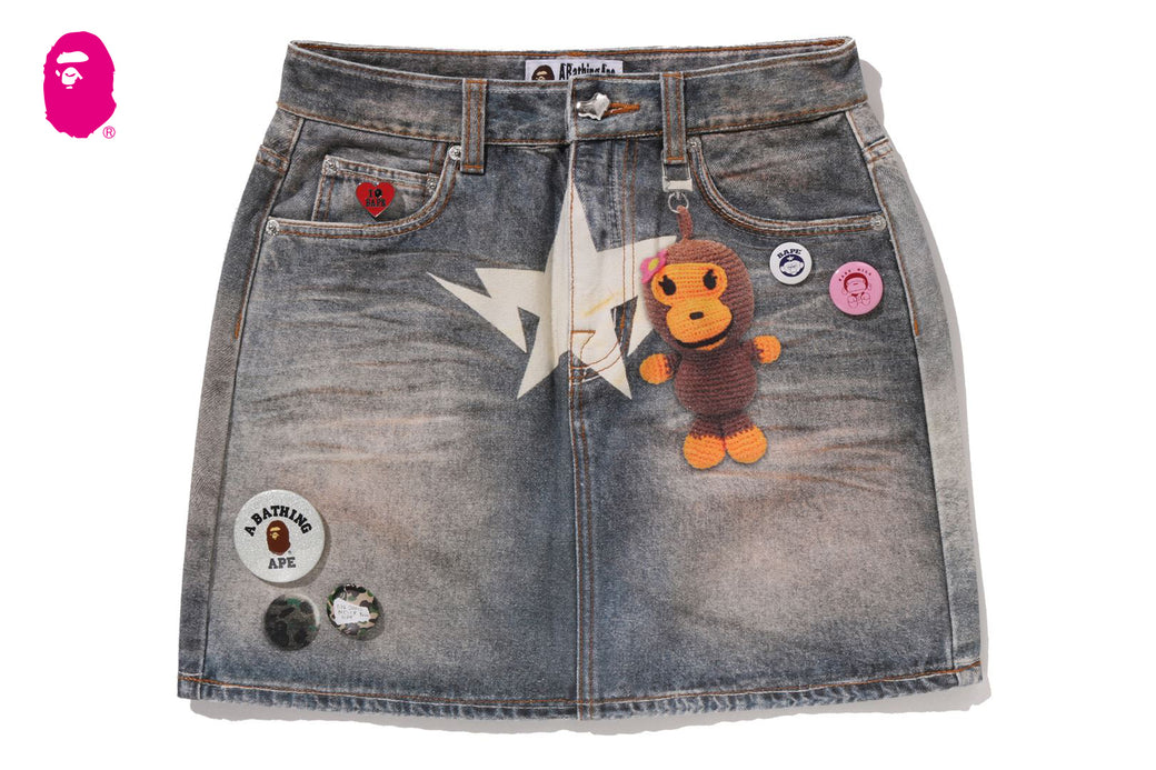 スカート FAKE PRINT MULTI LOGO DENIM SKIRT FAKE PRINT MULTI LOGO DENIM SKIRT | bape.com