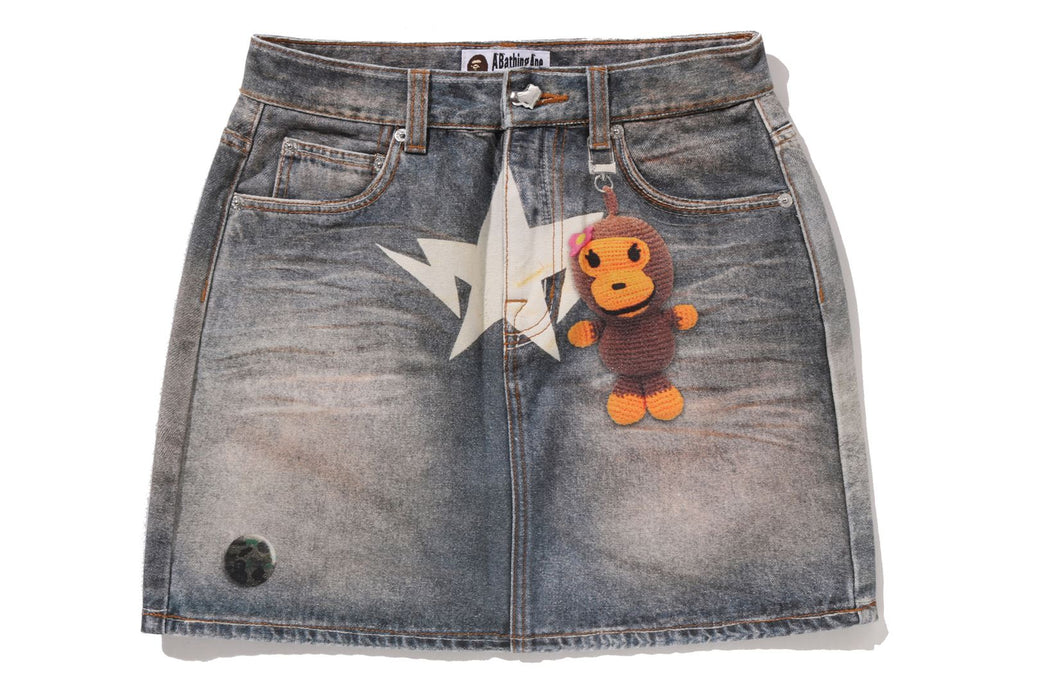 FAKE PRINT MULTI LOGO DENIM SKIRT | bape.com