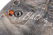 FAKE PRINT MULTI LOGO DENIM SKIRT