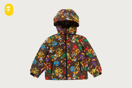 MILO MULTI DINOSAURS PATTERN ZIP HOODIE PADDED JACKET