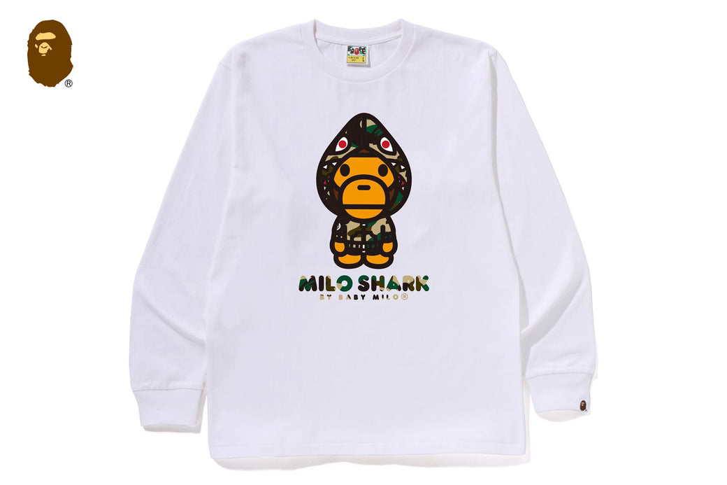 1ST CAMO MILO SHARK FZH LS TEE | bape.com