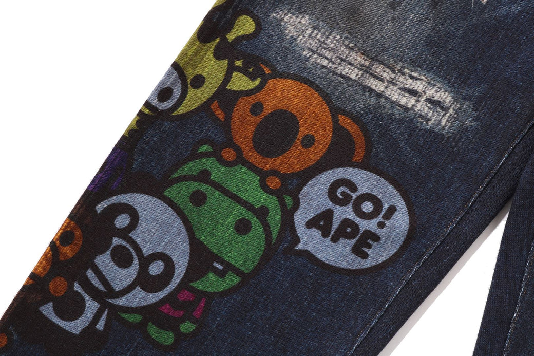 BABY MILO FRIENDS DENIM PRINT SWEAT PANTS | bape.com