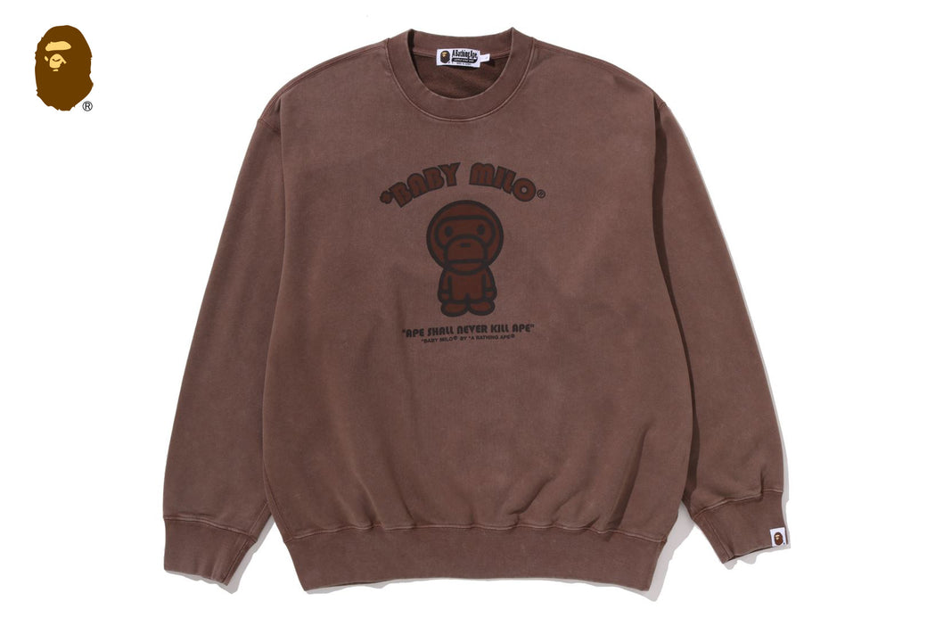 A BATHING APE BABY MILO ブラウン パーカー GARMENT DYE BABY MILO RELAXED FIT CREWNECK SWEATSHIRT | bape.com