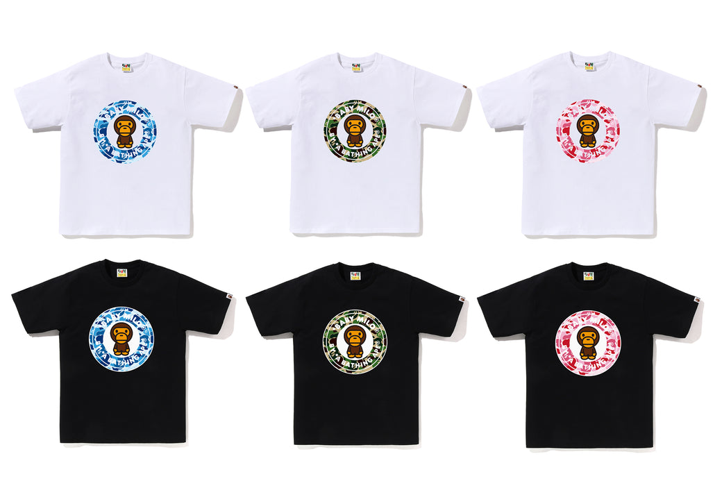 BAPE CAMO MILO BUSY WORKS TEE ブラック×グリーン BAPE KIDS COTTON PRINTED 1ST CAMO MILO ON BUSY WORKS T-SHIRT