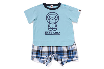 BABY MILO CHECK SHORTS LAYERED ROMPERS