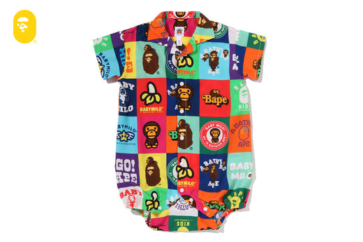 BABY MILO PATCHWORK OPEN COLLAR SHIRT ROMPERS