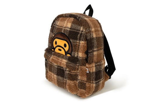 BABY MILO FAUX FUR CHECK MEDIUM BACKPACK