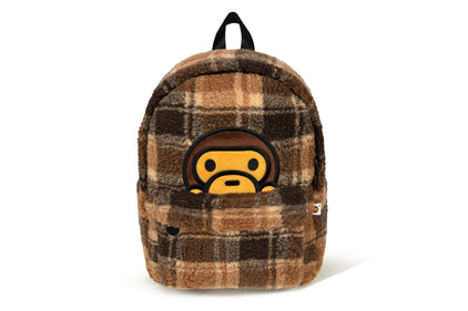 BABY MILO FAUX FUR CHECK MEDIUM BACKPACK