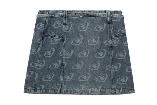 BELTED PATTERN DENIM MINI SKIRT