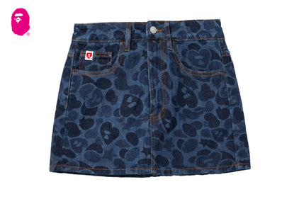 EMBOSSED CAMO DENIM SKIRT