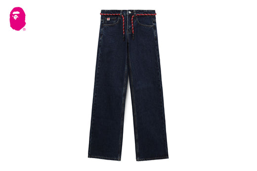 PU BADGE WASHED STRAIGHT JEANS