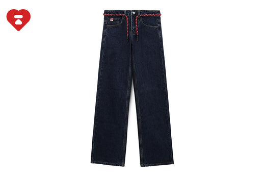 PU BADGE WASHED STRAIGHT JEANS