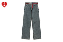 PU BADGE WASHED STRAIGHT JEANS