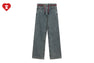 PU BADGE WASHED STRAIGHT JEANS