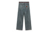 PU BADGE WASHED STRAIGHT JEANS