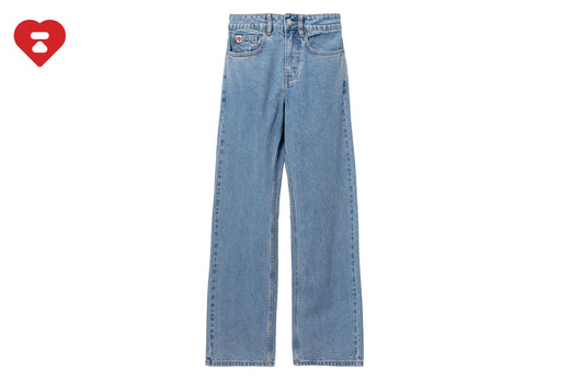 PU BADGE WASHED STRAIGHT CUT JEANS