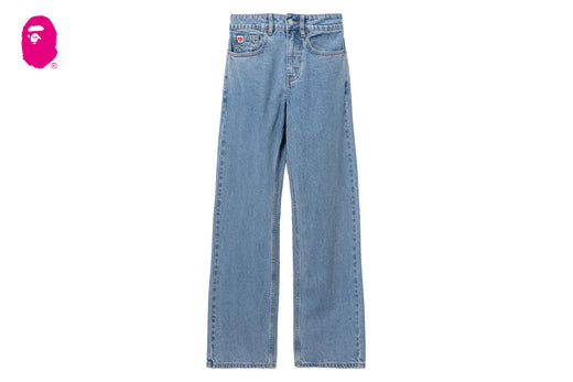 PU BADGE WASHED STRAIGHT CUT JEANS