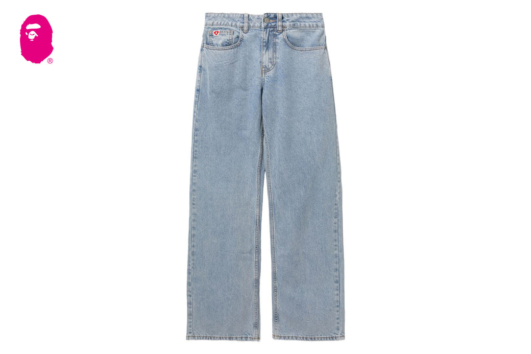 PU BADGE WASHED STRAIGHT CUT JEANS | bape.com