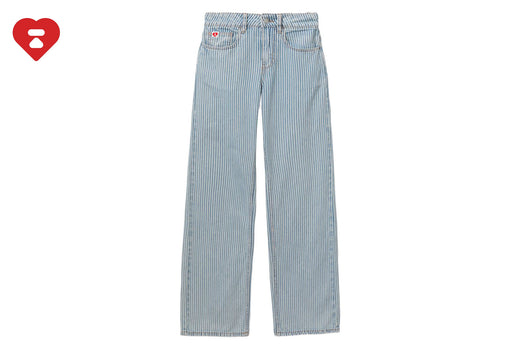 PU BADGE INDIGO STRIPE STRAIGHT CUT JEANS