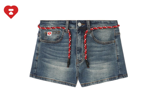 HEART BADGE SKINNY DENIM SHORTS #1