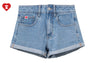 PU BADGE DENIM SHORTS