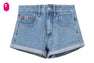 PU BADGE DENIM SHORTS