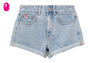 PU BADGE DENIM SHORTS