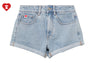 PU BADGE DENIM SHORTS