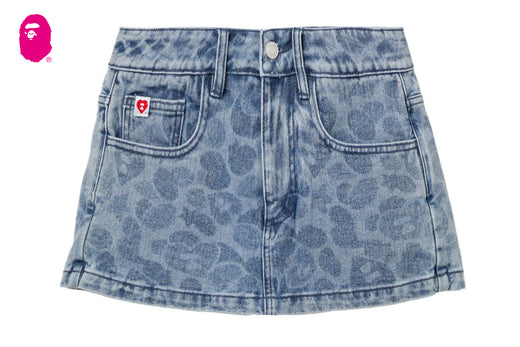 PU BADGE CAMO PRINTED DENIM SKORT