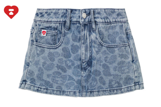 PU BADGE CAMO PRINTED DENIM SKORT