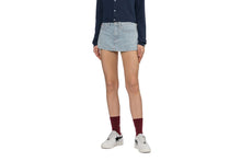 PU BADGE INDIGO STRIPE DENIM SKORT