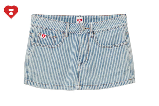 PU BADGE INDIGO STRIPE DENIM SKORT