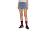 PU BADGE WASHED DENIM SKORT