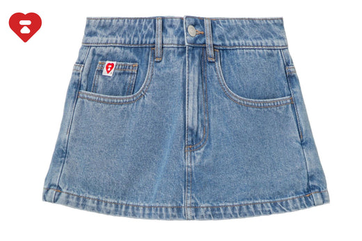PU BADGE WASHED DENIM SKORT
