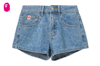 CAMO WASHED DENIM SHORTS