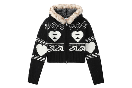 INTARSIA ZIP UP HOODY CARDIGAN