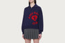 BIG APEE HEART COLLEGE PRINT HALF ZIP KNIT SWEATER