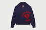 BIG APEE HEART COLLEGE PRINT HALF ZIP KNIT SWEATER