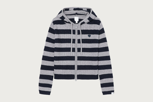 STRIPE CABLE KNIT ZIP HOODIE