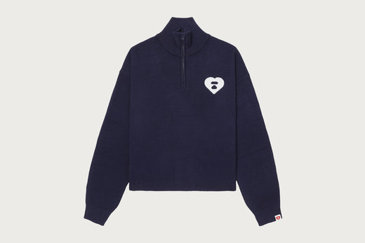APEE HEART HALF ZIP KNIT SWEATER