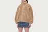 FAUX FUR MOCK NECK ZIP UP JACKET