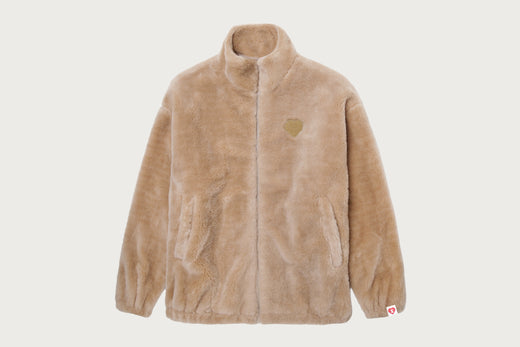 FAUX FUR MOCK NECK ZIP UP JACKET