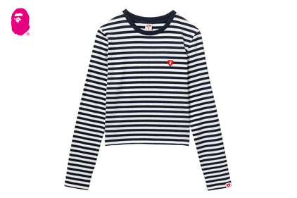 HEART BADGE STRIPED LS TEE