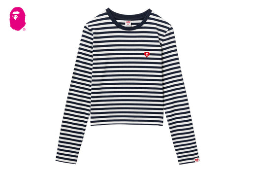 HEART BADGE STRIPED LS TEE