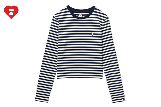 HEART BADGE STRIPED LS TEE